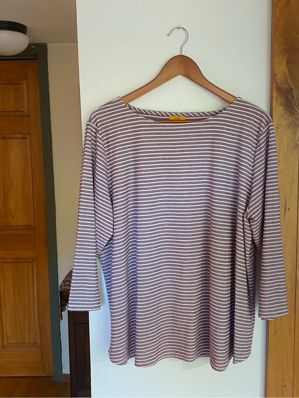 Ruby Rd. Striped Boatneck Top in Mulberry and White
